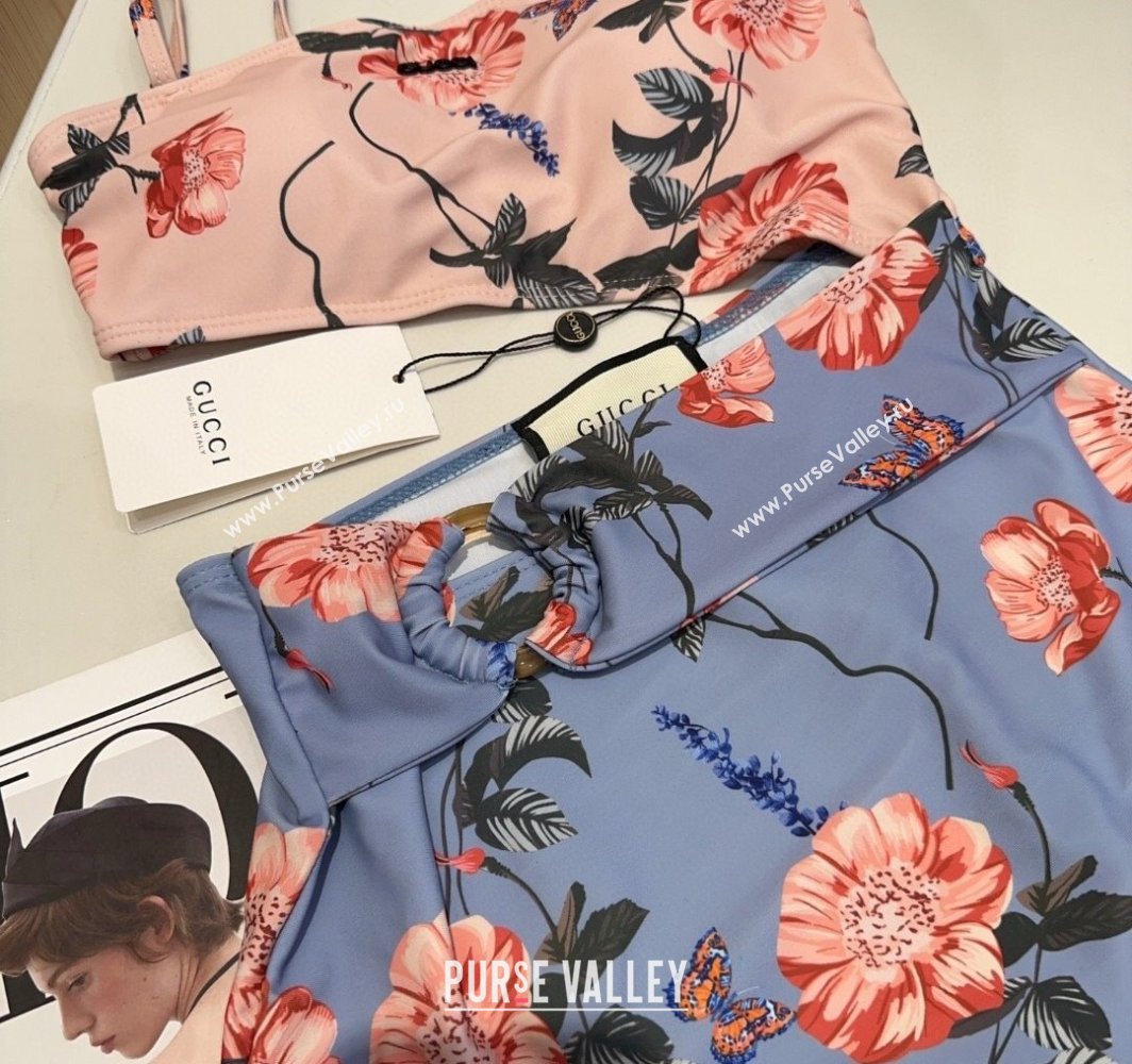 Gucci Flora Cutout One-Piece Swimwear Blue/Pink 2025 (SHI-250313120)