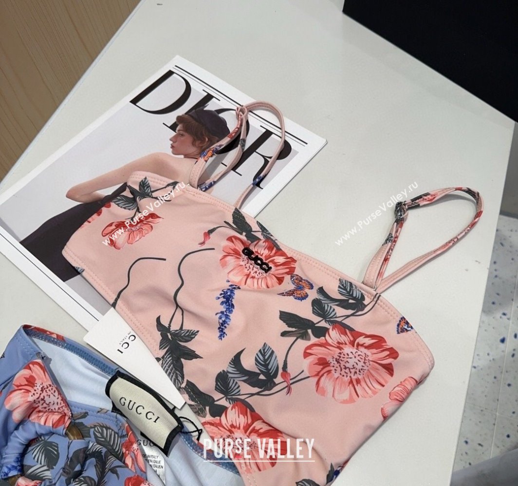 Gucci Flora Cutout One-Piece Swimwear Blue/Pink 2025 (SHI-250313120)