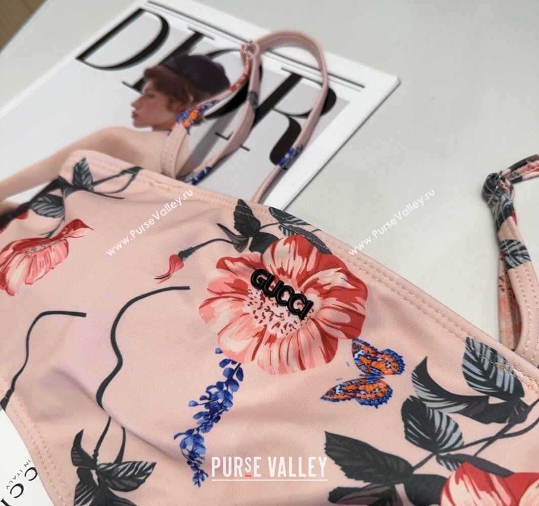 Gucci Flora Cutout One-Piece Swimwear Blue/Pink 2025 (SHI-250313120)