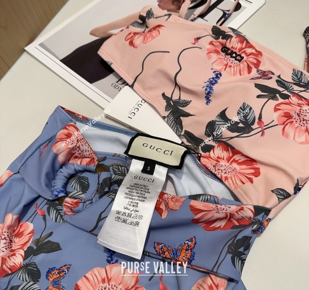 Gucci Flora Cutout One-Piece Swimwear Blue/Pink 2025 (SHI-250313120)