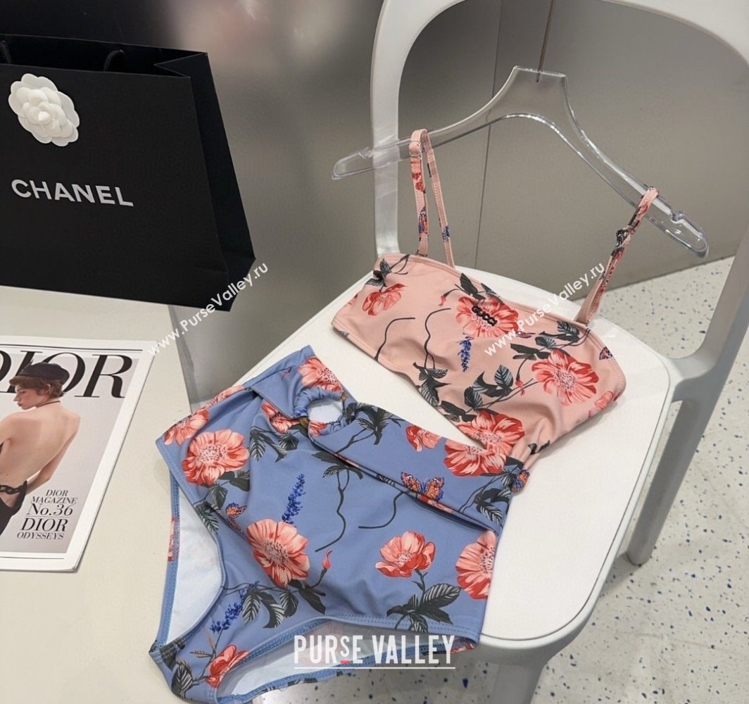 Gucci Flora Cutout One-Piece Swimwear Blue/Pink 2025 (SHI-250313120)