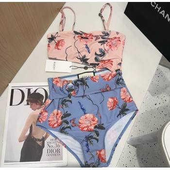 Gucci Flora Cutout One-Piece Swimwear Blue/Pink 2025 (SHI-250313120)