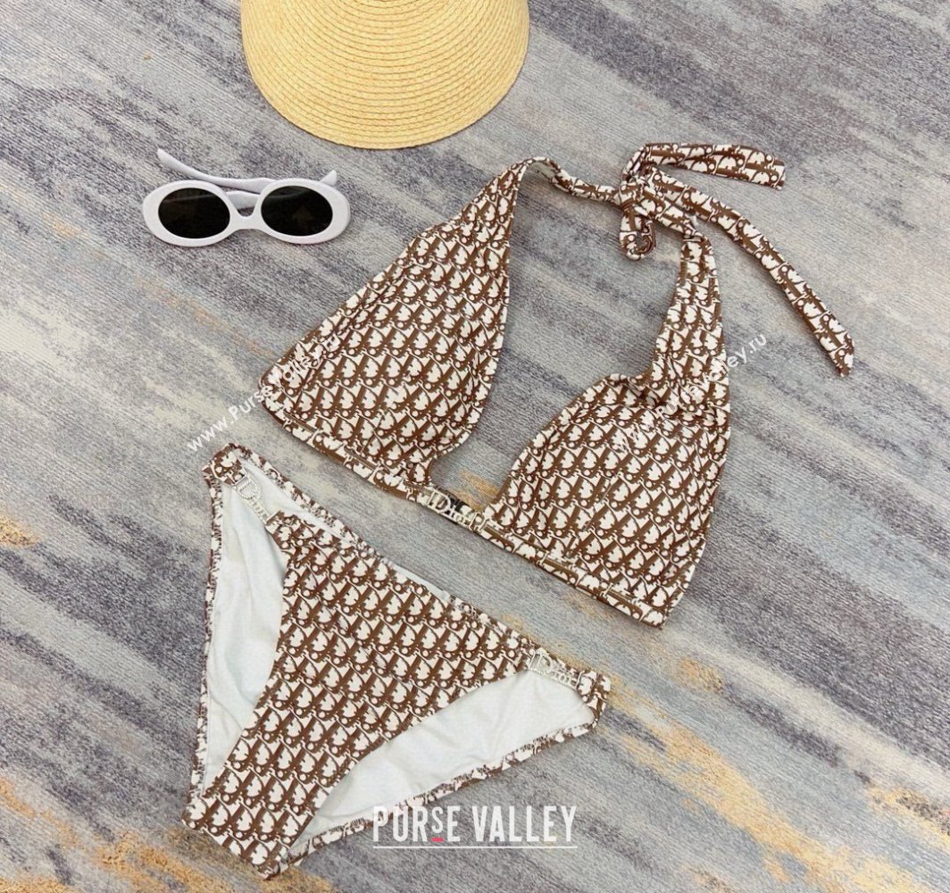 Dior Neck Two-Pieces Swimwear Brown 2025 0313 (WM-250313039)