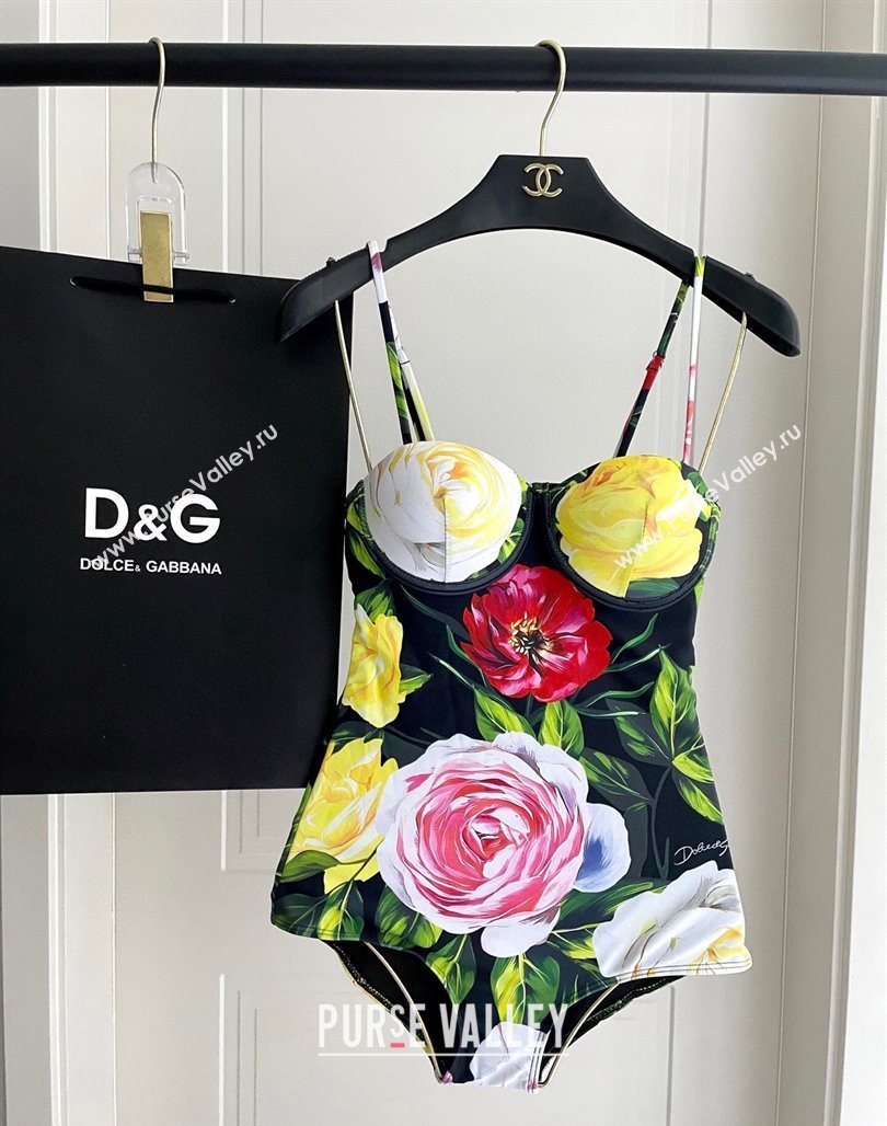 Dolce Gabbana Flower One-Piece Swimwear Black/Multicolor 2025 0513 (SHI-250513100)