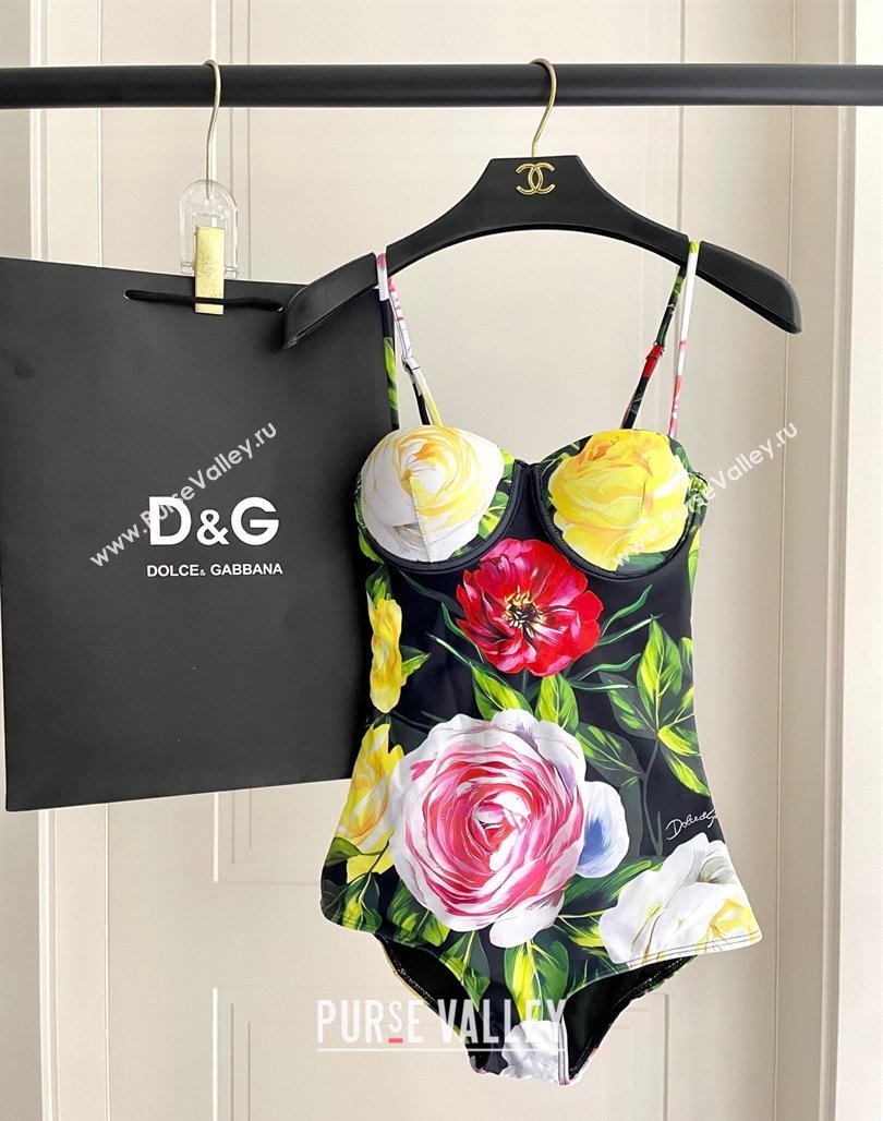 Dolce Gabbana Flower One-Piece Swimwear Black/Multicolor 2025 0513 (SHI-250513100)