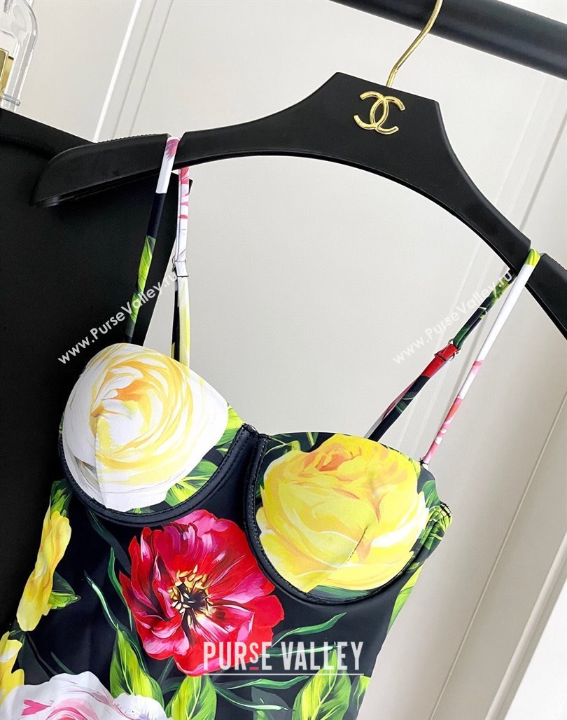 Dolce Gabbana Flower One-Piece Swimwear Black/Multicolor 2025 0513 (SHI-250513100)