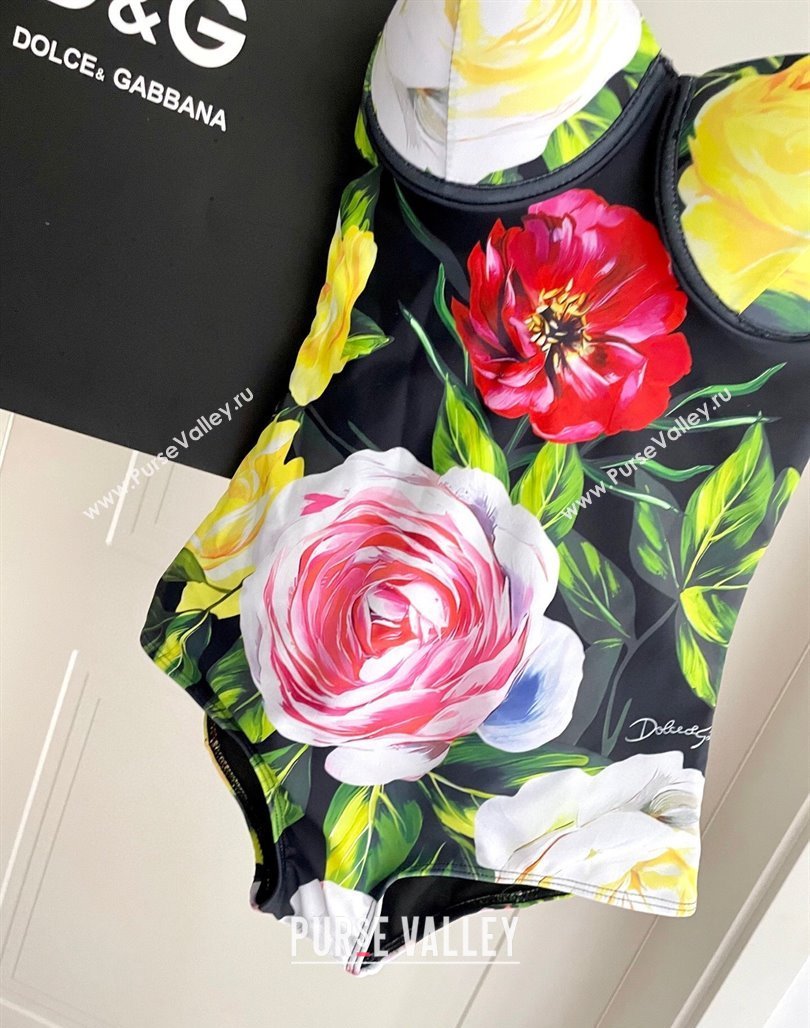 Dolce Gabbana Flower One-Piece Swimwear Black/Multicolor 2025 0513 (SHI-250513100)