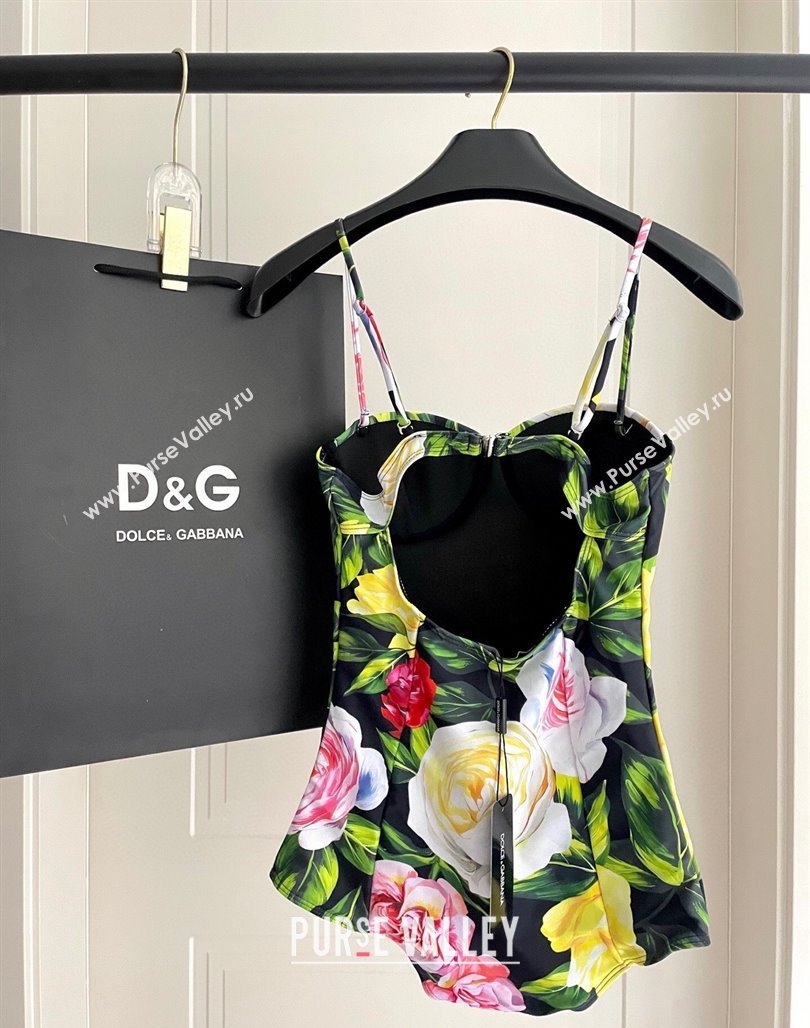 Dolce Gabbana Flower One-Piece Swimwear Black/Multicolor 2025 0513 (SHI-250513100)