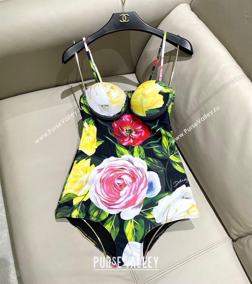 Dolce Gabbana Flower One-Piece Swimwear Black/Multicolor 2025 0513 (SHI-250513100)