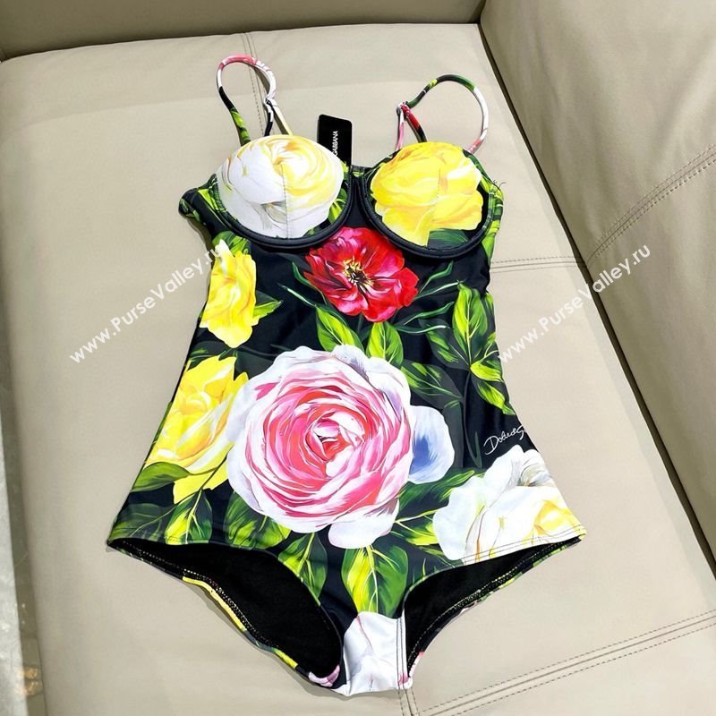 Dolce Gabbana Flower One-Piece Swimwear Black/Multicolor 2025 0513 (SHI-250513100)