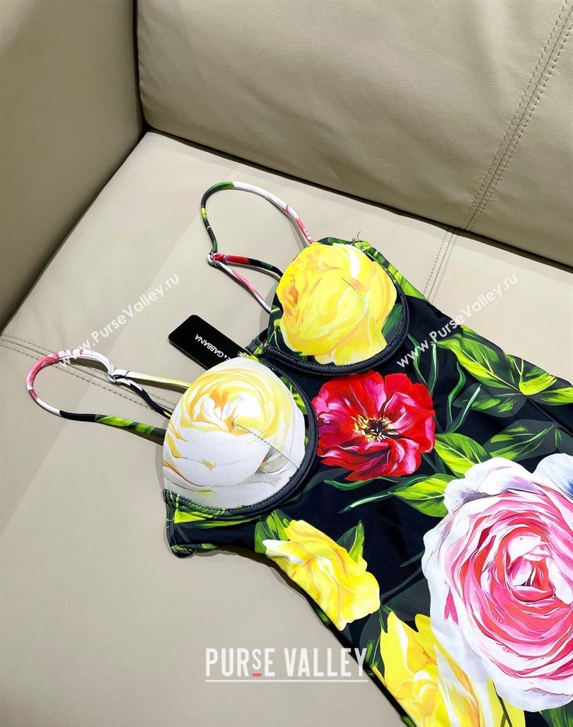 Dolce Gabbana Flower One-Piece Swimwear Black/Multicolor 2025 0513 (SHI-250513100)