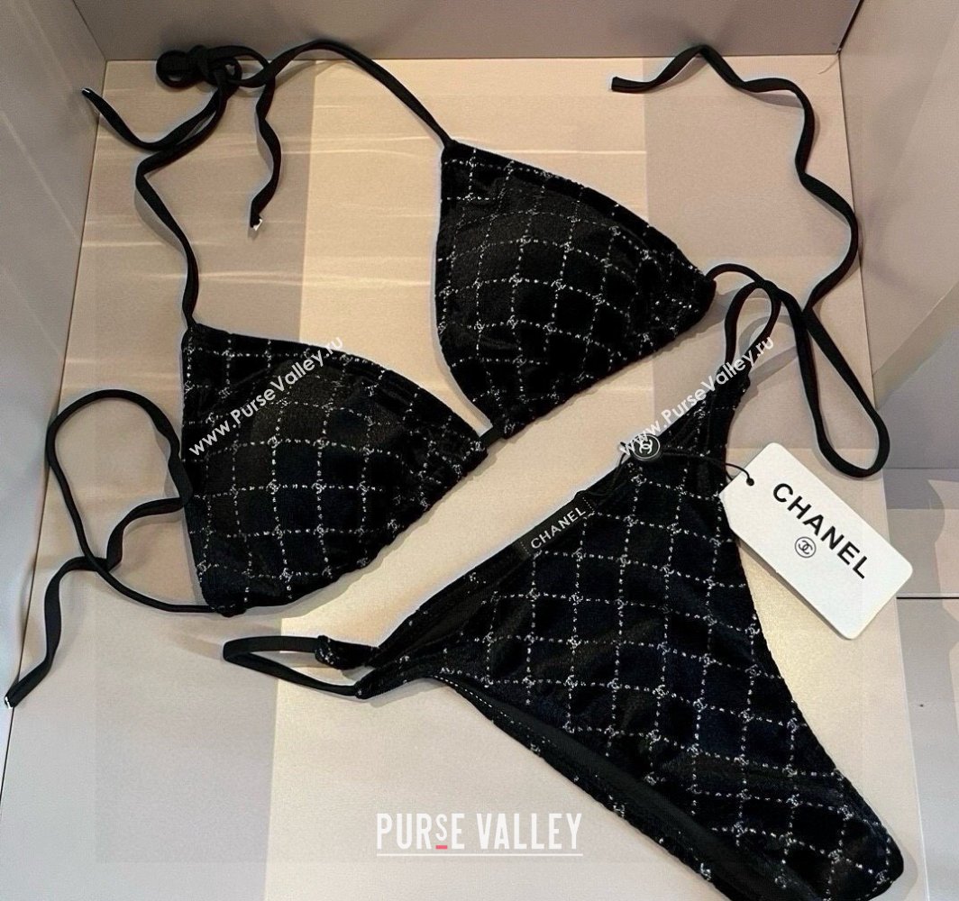 Chanel Quilted Corduroy Two-Pieces Swimwear Black 2025 0513 (XMN-250513086)