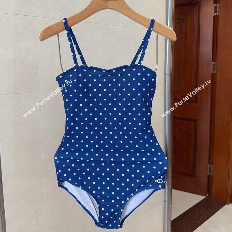 Dior One-Piece Dotted Swimwear Blue 2025 0616 (SHI-250616038)