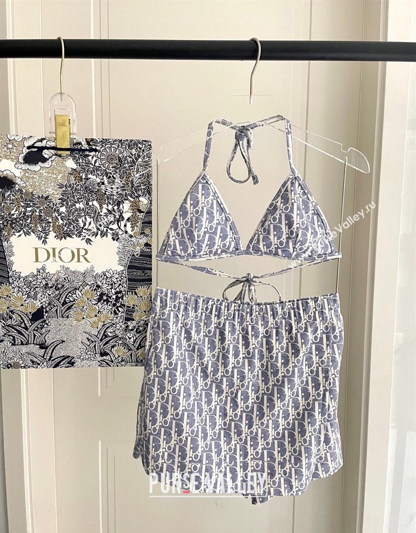 Dior Oblique Bikini and Shorts Set Blue 2025 0723 (SHI-250723033)