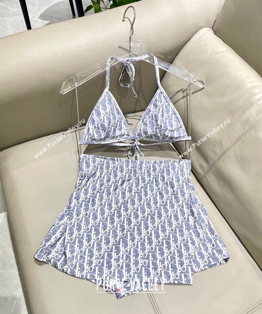 Dior Oblique Bikini and Shorts Set Blue 2025 0723 (SHI-250723033)