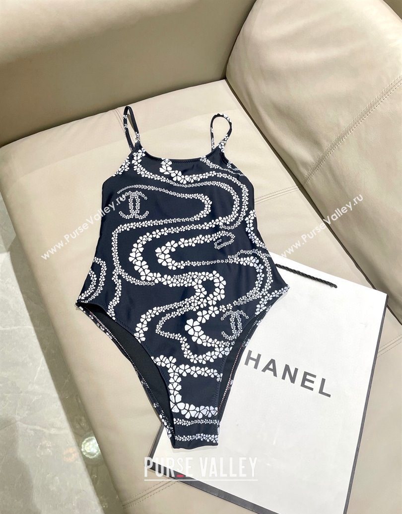 Chanel Printed One-Piece Swimwear Black 2025 1112 (SHI-251112098)