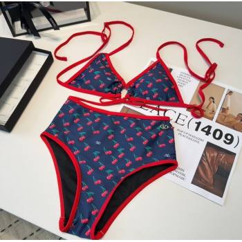 Dolce Gabbana DG Two-Pieces Swimwear with Berry Print Blue/Red 2026 0319 (SHI-260319064)