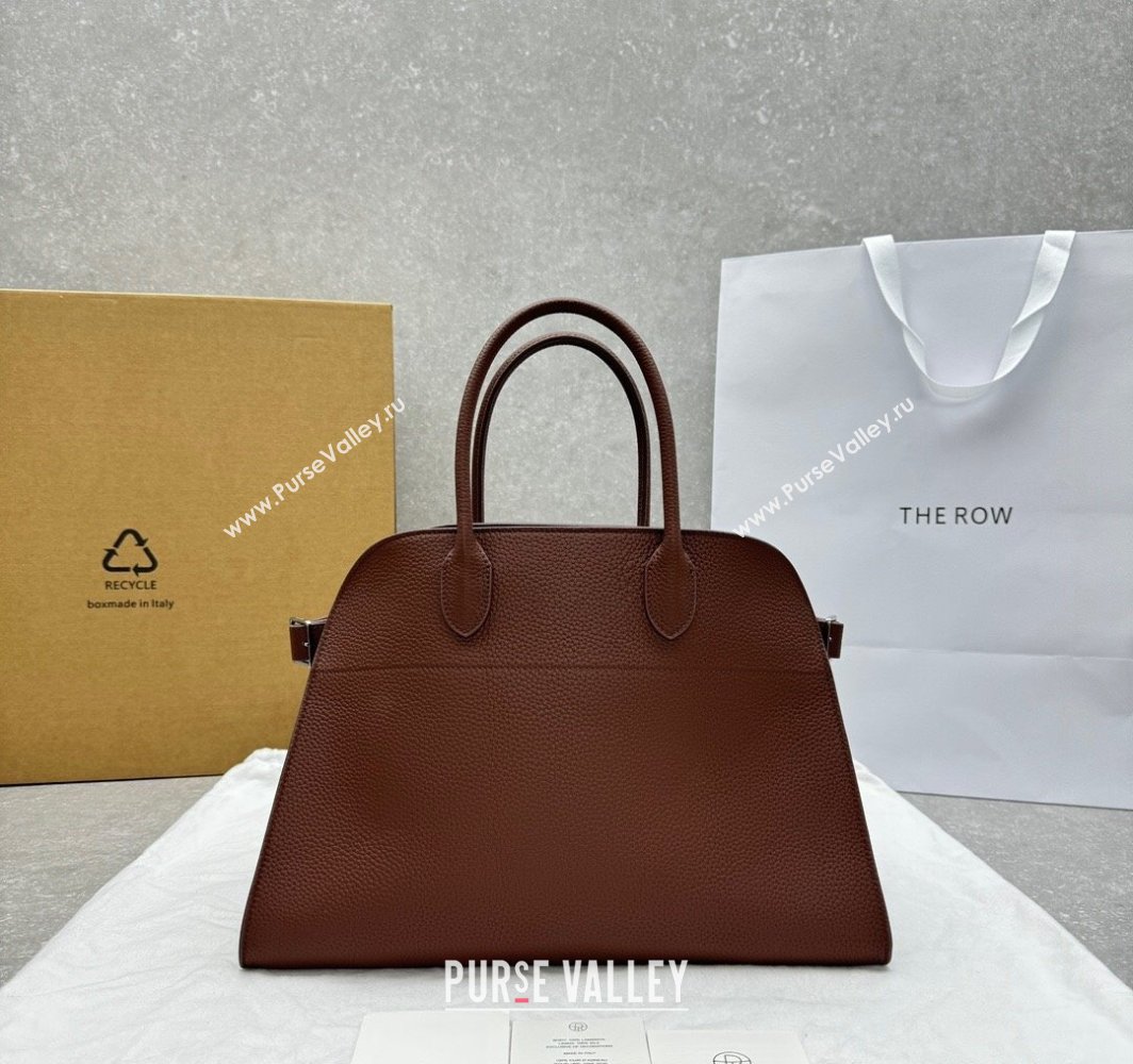 The Row Margaux 15 Medium Tote Bag in Lichee-Grained Leather Mocha 2025 1831 (ningm-250408047)