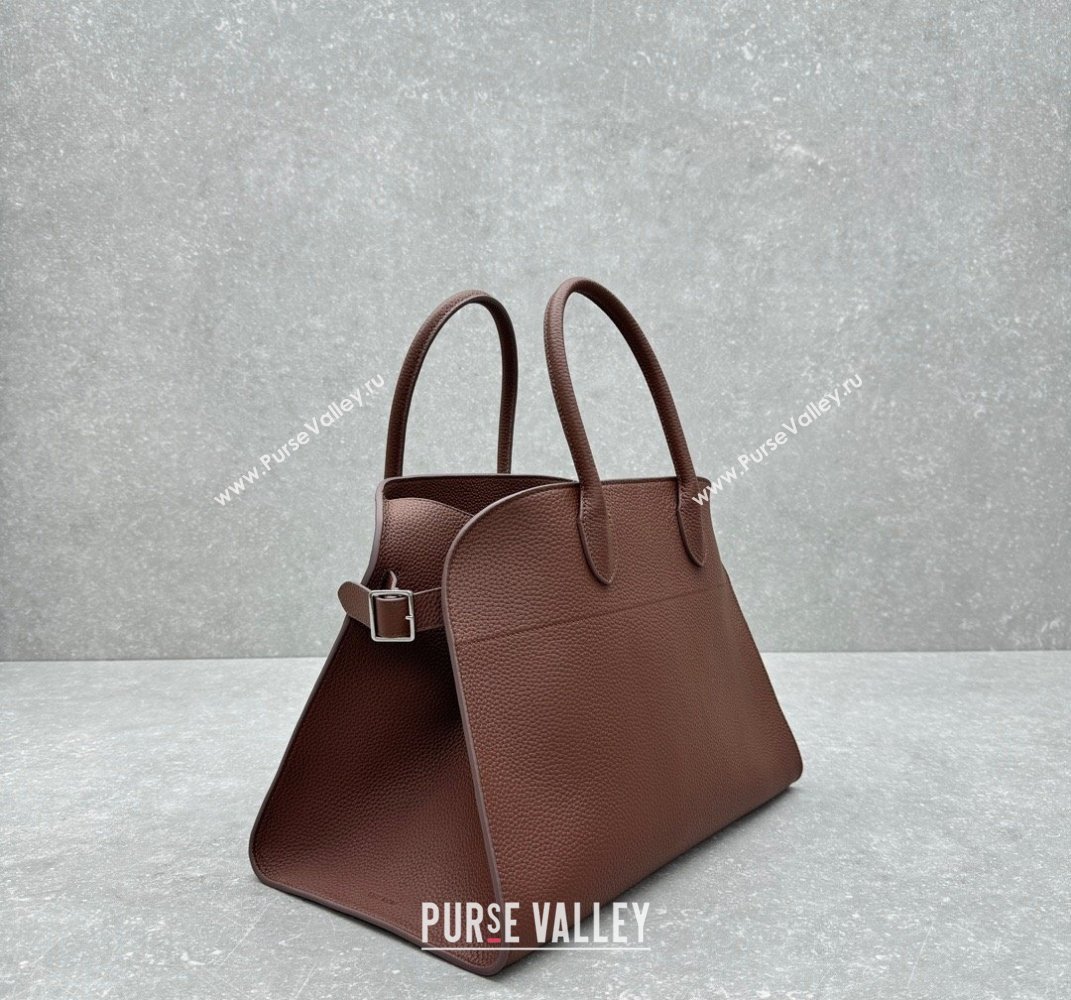 The Row Margaux 15 Medium Tote Bag in Lichee-Grained Leather Mocha 2025 1831 (ningm-250408047)