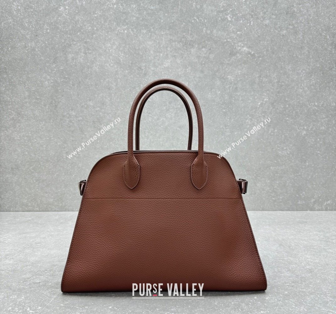 The Row Margaux 15 Medium Tote Bag in Lichee-Grained Leather Mocha 2025 1831 (ningm-250408047)