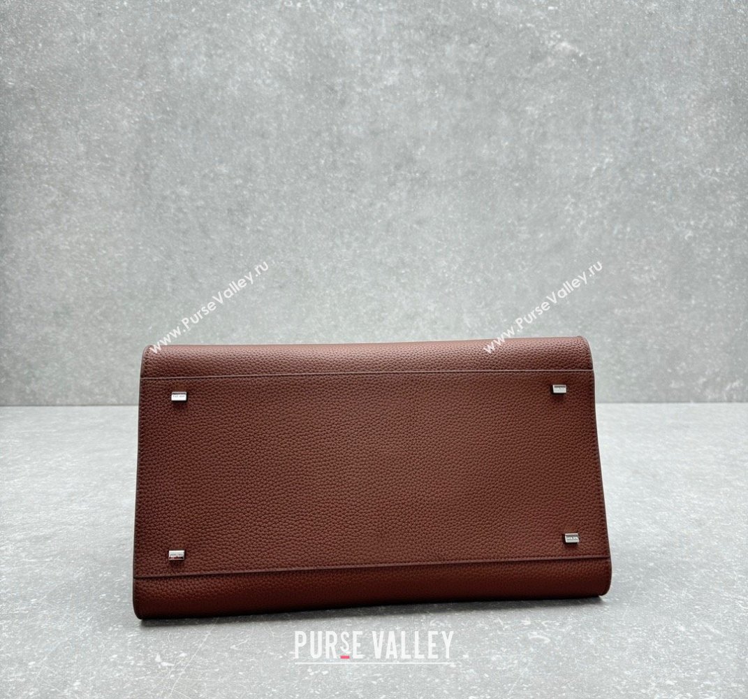 The Row Margaux 15 Medium Tote Bag in Lichee-Grained Leather Mocha 2025 1831 (ningm-250408047)