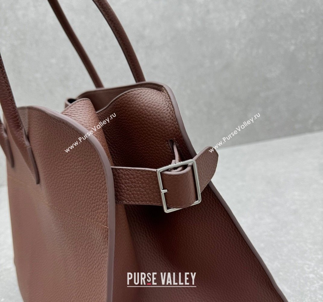 The Row Margaux 15 Medium Tote Bag in Lichee-Grained Leather Mocha 2025 1831 (ningm-250408047)
