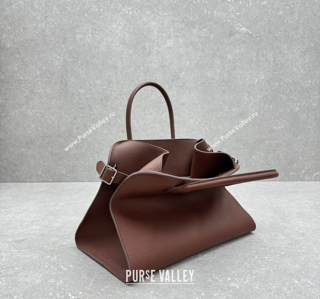 The Row Margaux 15 Medium Tote Bag in Lichee-Grained Leather Mocha 2025 1831 (ningm-250408047)