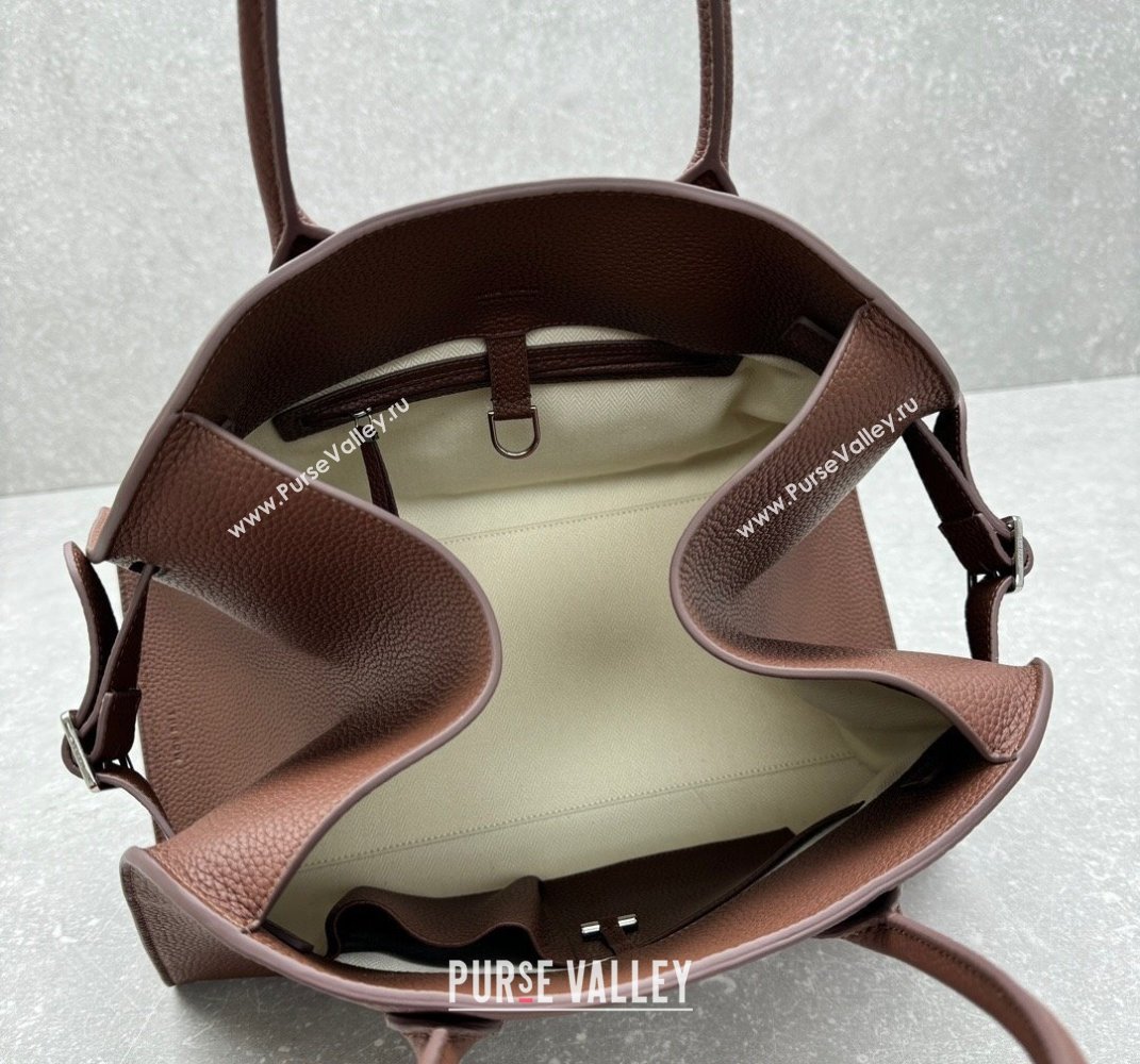 The Row Margaux 15 Medium Tote Bag in Lichee-Grained Leather Mocha 2025 1831 (ningm-250408047)