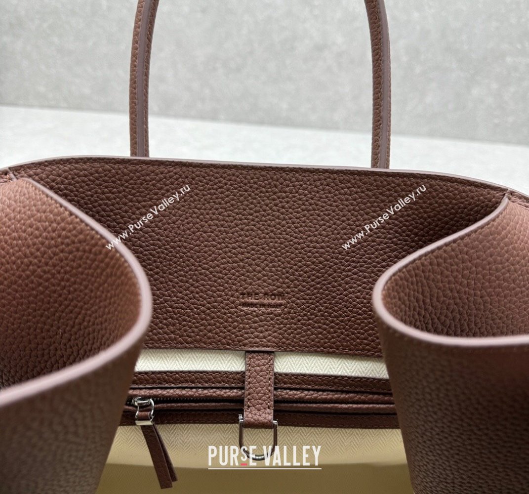 The Row Margaux 15 Medium Tote Bag in Lichee-Grained Leather Mocha 2025 1831 (ningm-250408047)