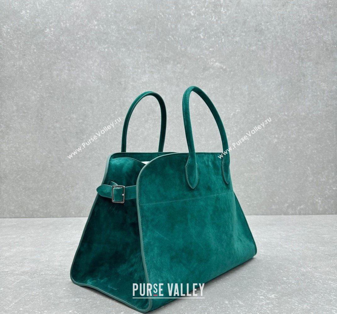 The Row Margaux 15 Medium Tote Bag in Suede Green 2025 1831 (ningm-250408048)