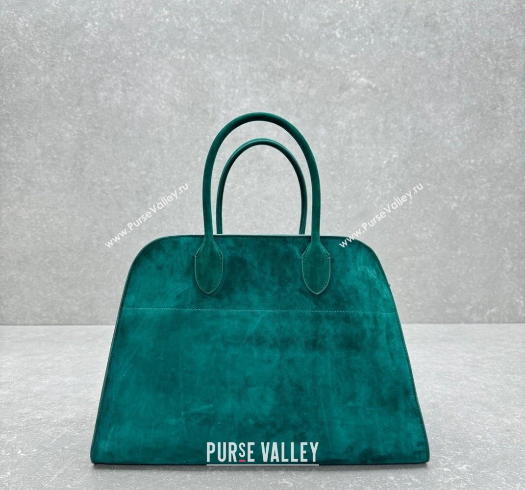 The Row Margaux 15 Medium Tote Bag in Suede Green 2025 1831 (ningm-250408048)