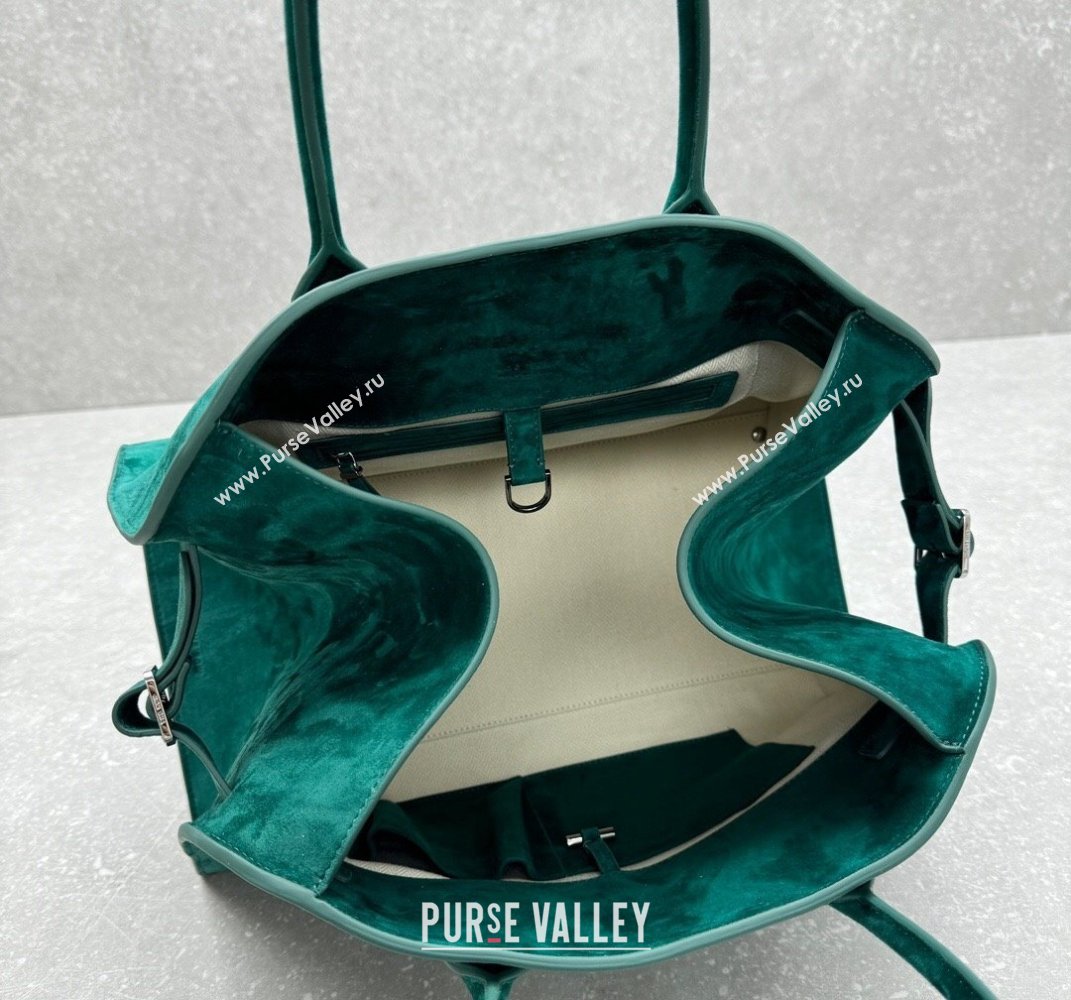 The Row Margaux 15 Medium Tote Bag in Suede Green 2025 1831 (ningm-250408048)