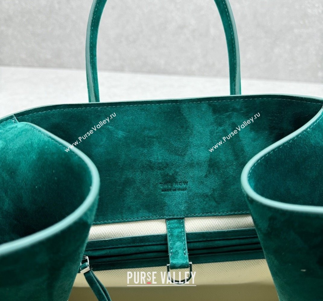 The Row Margaux 15 Medium Tote Bag in Suede Green 2025 1831 (ningm-250408048)