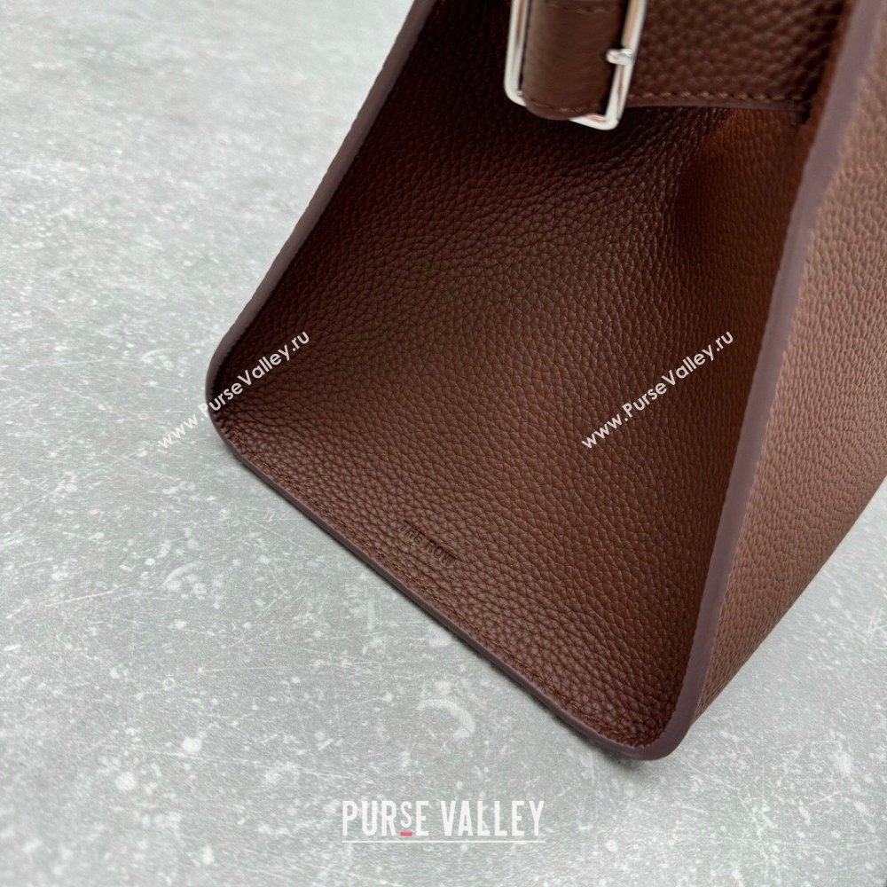 The Row Margaux 12 Tote Bag in Grained Leather Mocha 2025 1833 (ningm-250408051)