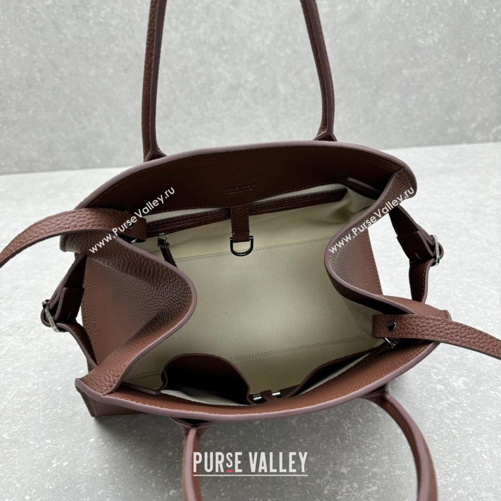 The Row Margaux 12 Tote Bag in Grained Leather Mocha 2025 1833 (ningm-250408051)