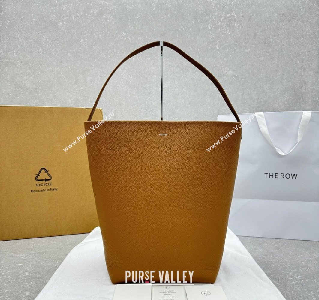 The Row Large N/S Park Tote Bag in Grained Leather Brown 2025 1822 (ningm-250520103)