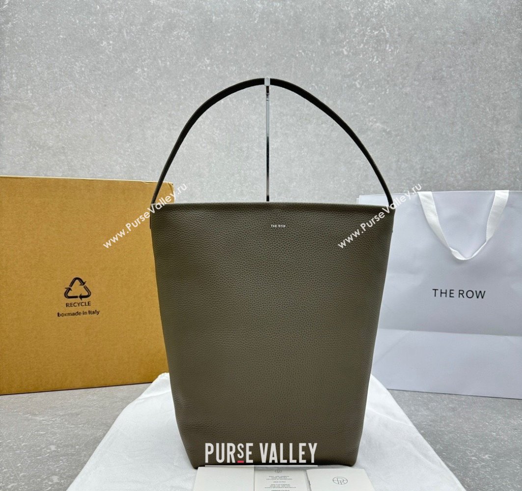 The Row Large N/S Park Tote Bag in Grained Leather Grey 2025 1822 (ningm-250520104)