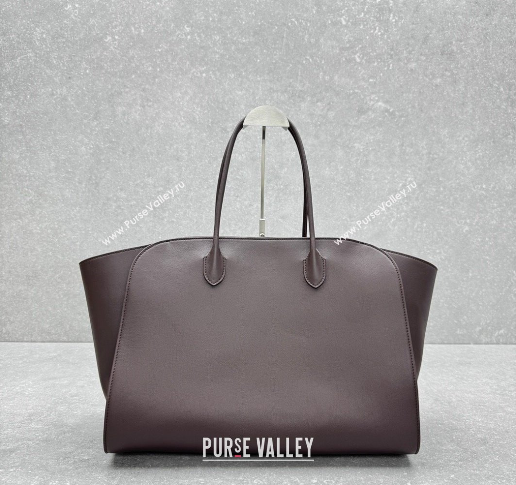 The Row Marlo 17 Softly Structured Tote Bag in Smooth Leather Chocolate Brown 2025 1895 (ningm-250520097)