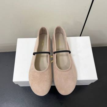 The Row Elastic Ballet Flats Slipper in Suede Powder Beige 2025 0604 (HQG-250604093)