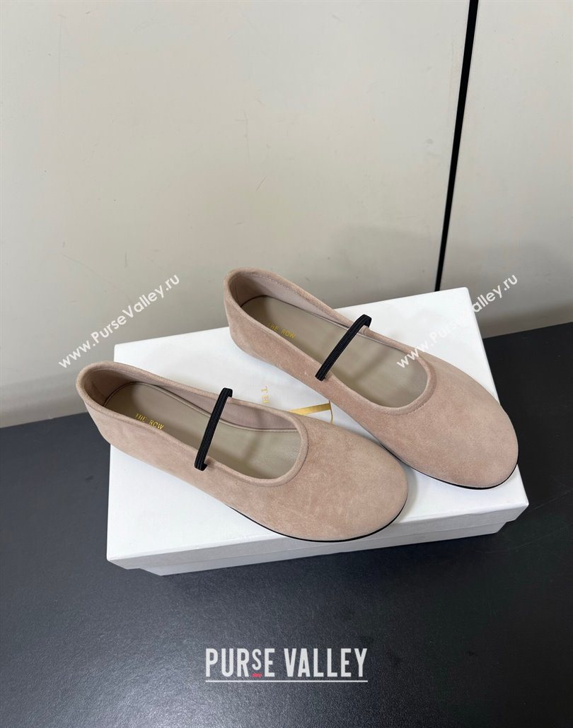 The Row Elastic Ballet Flats Slipper in Suede Powder Beige 2025 0604 (HQG-250604093)