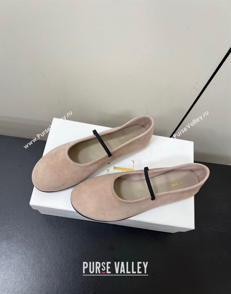 The Row Elastic Ballet Flats Slipper in Suede Powder Beige 2025 0604 (HQG-250604093)