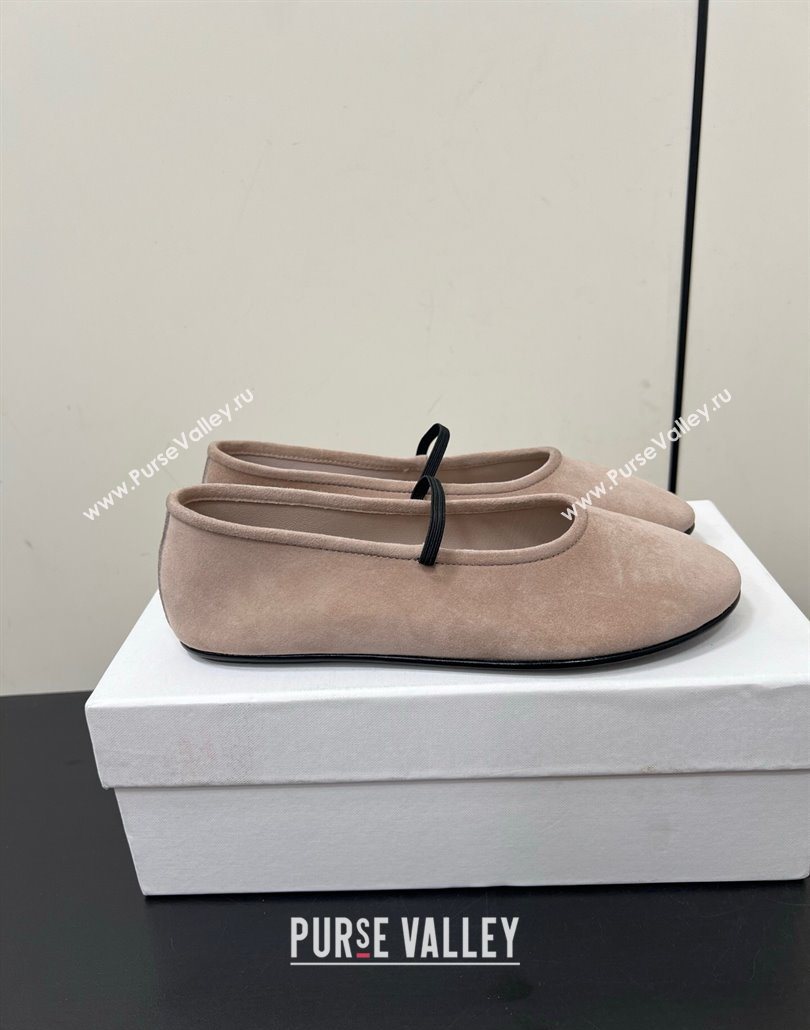 The Row Elastic Ballet Flats Slipper in Suede Powder Beige 2025 0604 (HQG-250604093)