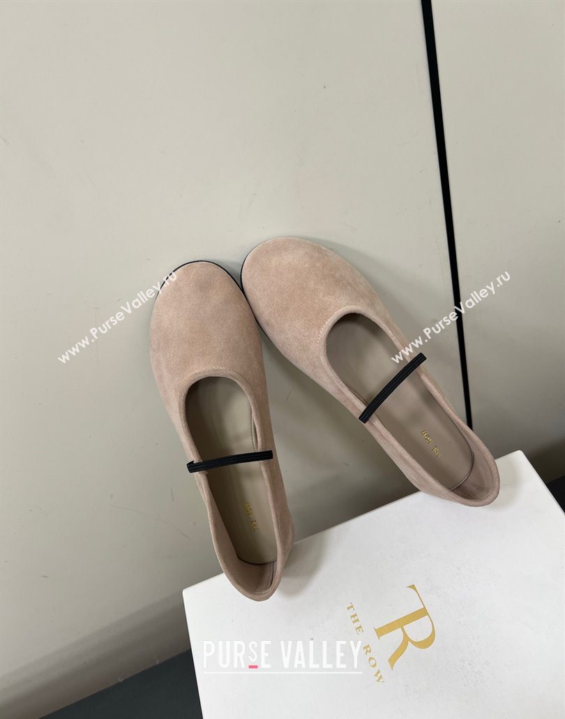 The Row Elastic Ballet Flats Slipper in Suede Powder Beige 2025 0604 (HQG-250604093)