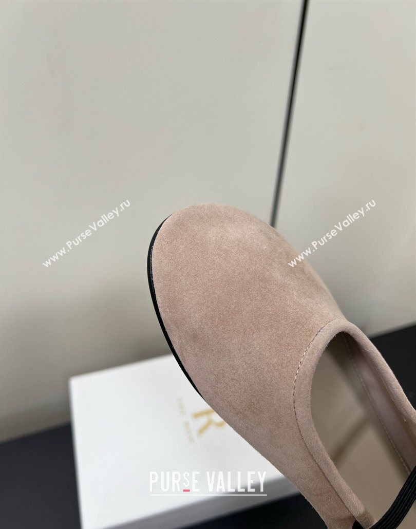 The Row Elastic Ballet Flats Slipper in Suede Powder Beige 2025 0604 (HQG-250604093)