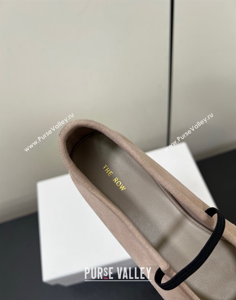 The Row Elastic Ballet Flats Slipper in Suede Powder Beige 2025 0604 (HQG-250604093)