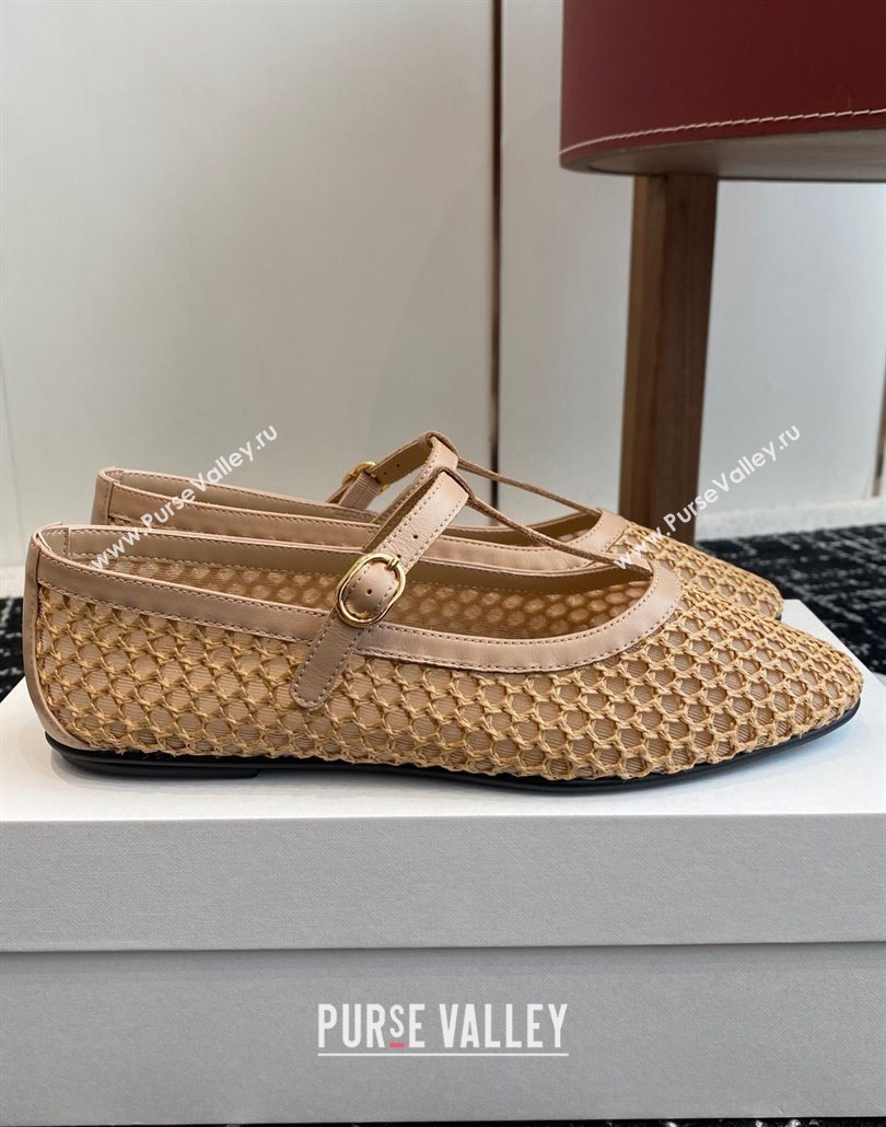 The Row T-Strap Flat Shoes in Woven Mesh Nude 2025 0604 (KL-250604089)