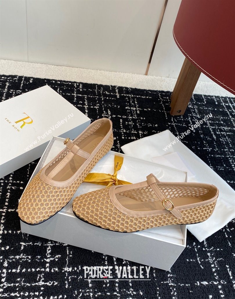 The Row T-Strap Flat Shoes in Woven Mesh Nude 2025 0604 (KL-250604089)