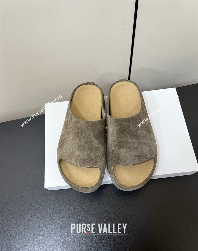 The Row Suede Platform Slides Sandal Dark Grey 2025 0604 (HQG-250604099)