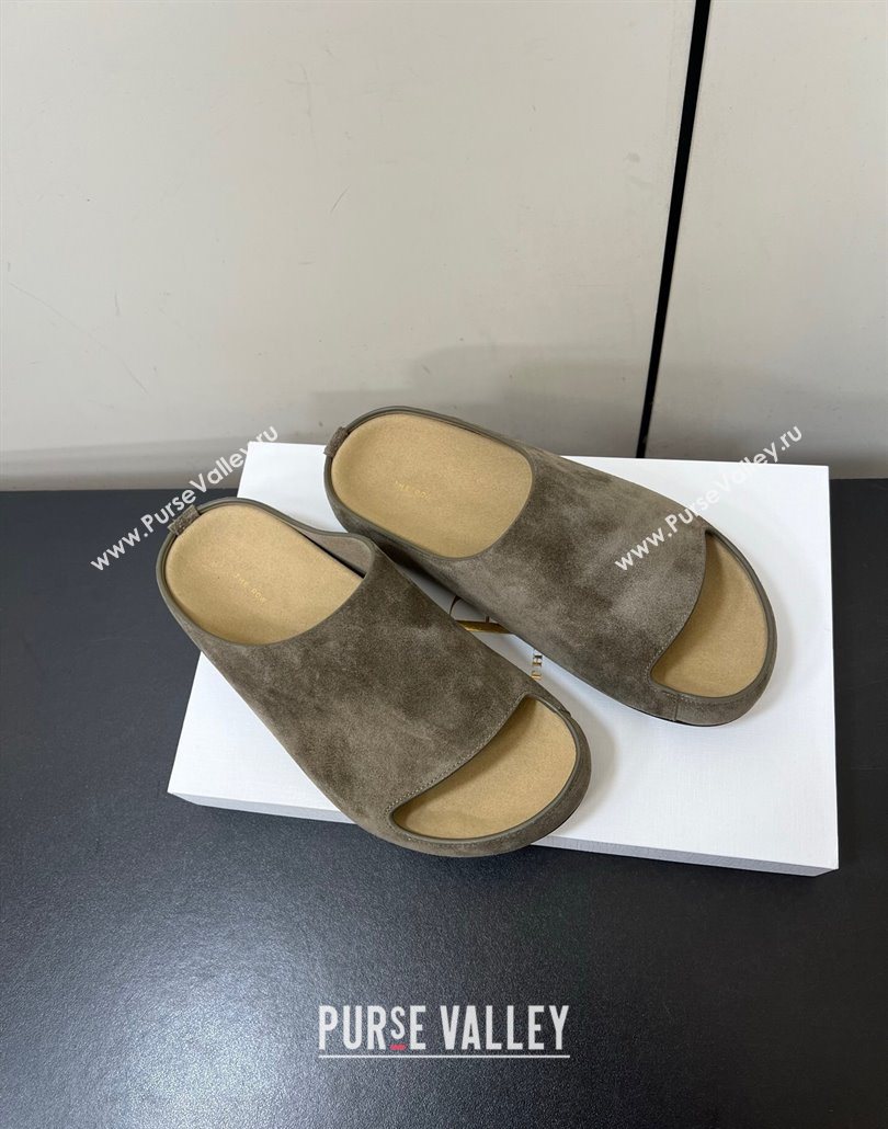 The Row Suede Platform Slides Sandal Dark Grey 2025 0604 (HQG-250604099)