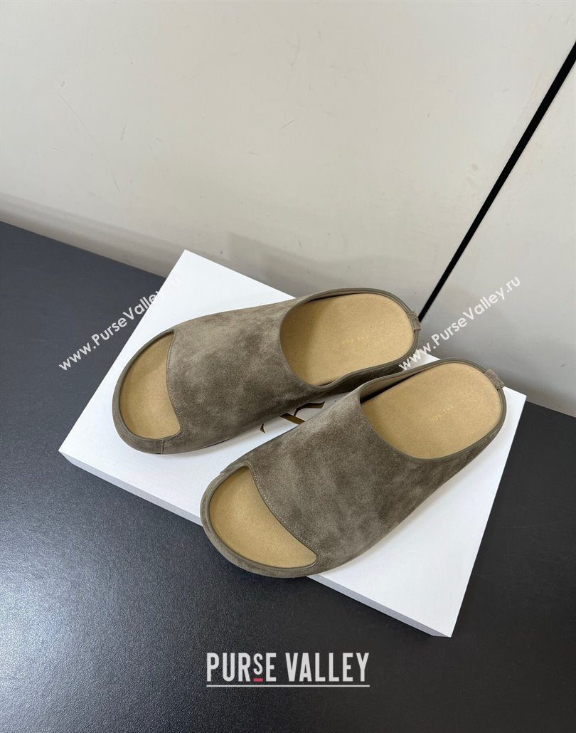 The Row Suede Platform Slides Sandal Dark Grey 2025 0604 (HQG-250604099)